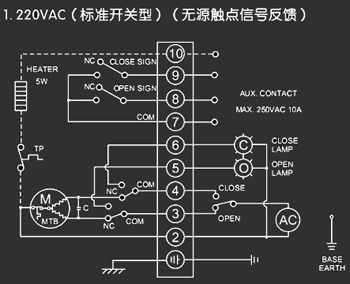 220VAC標(biāo)準(zhǔn)開(kāi)關(guān)型<a href='http://www.tping.net/Product/diefa/diandongdiefa/' target='_blank'>電動(dòng)<a href='http://www.tping.net/Product/diefa/' target='_blank'>蝶閥</a></a>接線圖