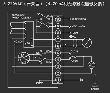 220VAC開(kāi)關(guān)型<a href='http://www.tping.net/Product/diefa/diandongdiefa/' target='_blank'>電動(dòng)<a href='http://www.tping.net/Product/diefa/' target='_blank'>蝶閥</a></a>接線圖