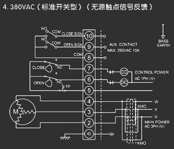 380VAC標(biāo)準(zhǔn)開(kāi)關(guān)型<a href='http://www.tping.net/Product/diefa/diandongdiefa/' target='_blank'>電動(dòng)<a href='http://www.tping.net/Product/diefa/' target='_blank'>蝶閥</a></a>接線圖